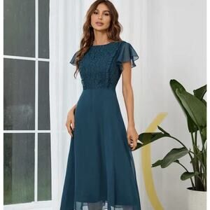 NWT JJ's House A-line Scoop Ink Blue Chiffon Bridesmaid Dress Small